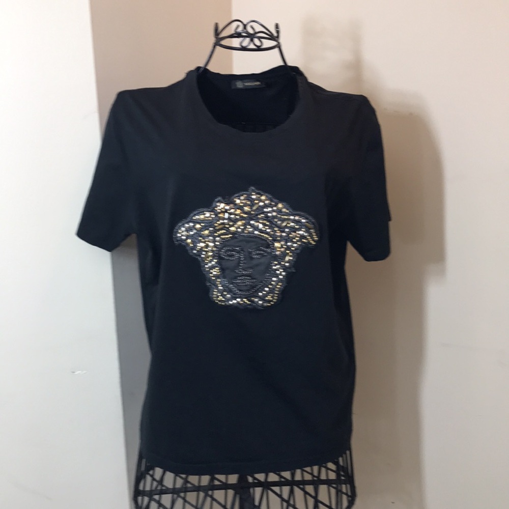 GIANNI VERSACE Black & Gold Beaded Medusa T-Shirt - Picture 3 of 9